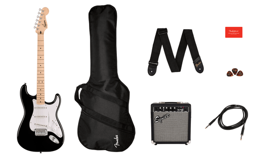Squier Sonic Stratocaster Pack, Maple Fingerboard, Black, Gig Bag, 10G - 120V
