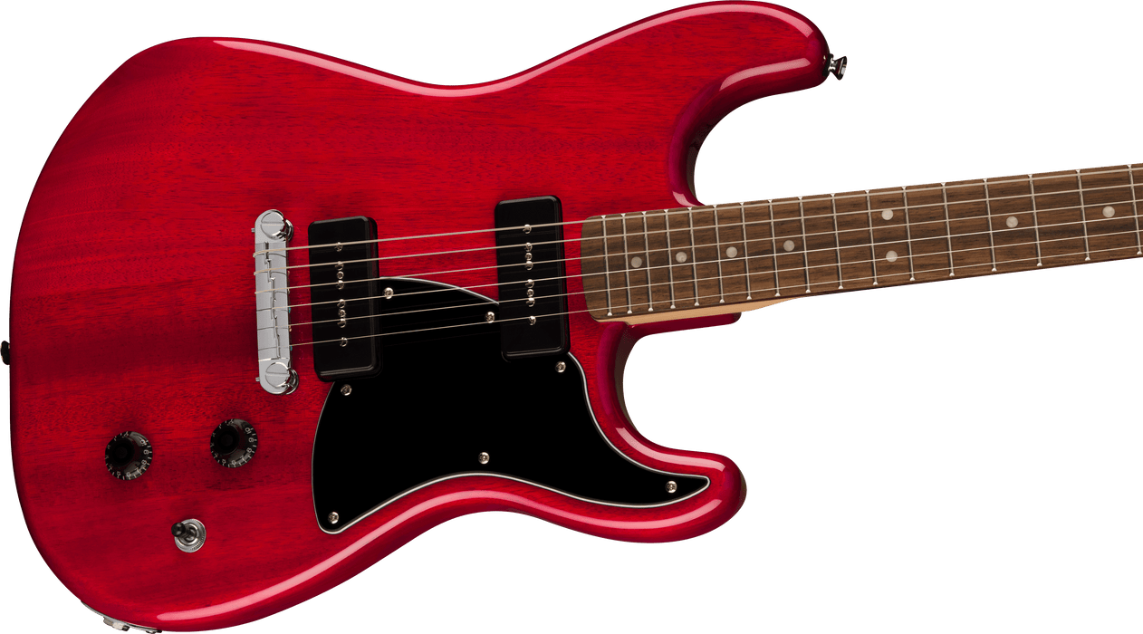Squier - Paranormal Strat-O-Sonic, Laurel Fingerboard, Black Pickguard, Crimson Red Transparent