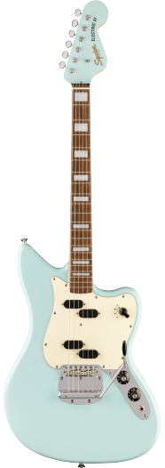 Squier Paranormal Electric VI, Laurel Fingerboard, Parchment Pickguard, Matching Headstock, Daphne Blue