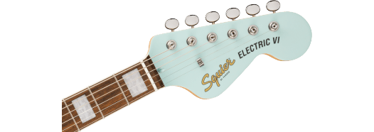 Squier Paranormal Electric VI, Laurel Fingerboard, Parchment Pickguard, Matching Headstock, Daphne Blue