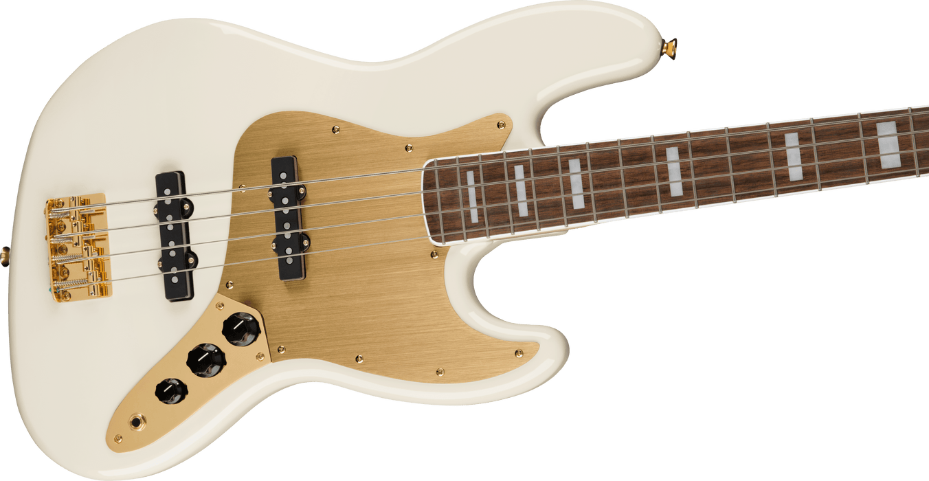 Squier 40th Anniversary Jazz Bass, Gold Edition, Laurel Fingerboard - Olympic White