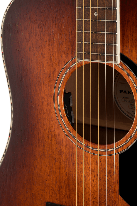 Fender PD-220E Dreadnought, All Mahogany, Ovangkol Fingerboard, Aged Cognac Burst