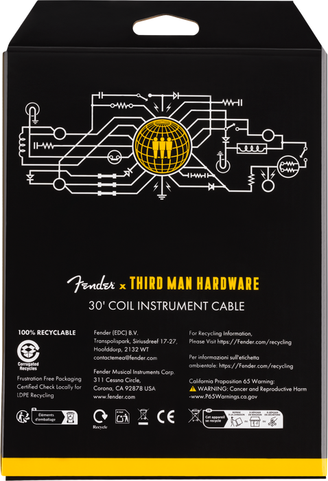 Fender 30' Coil Cable, Fender x Third Man Hardware, Yellow