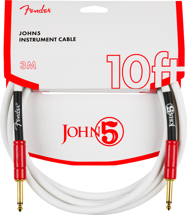 Fender John 5 Instrument Cable, White and Red, 10'