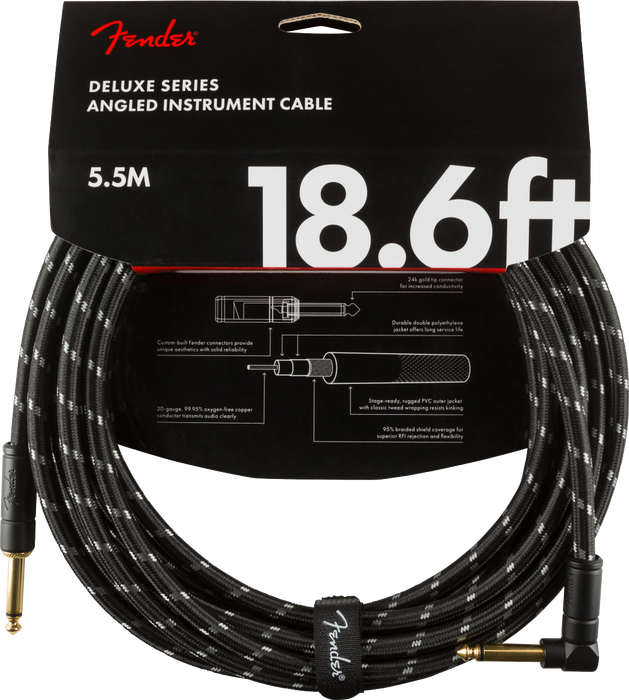 Fender Deluxe Series Instrument Cable, Straight/Angle, 18.6', Black Tweed