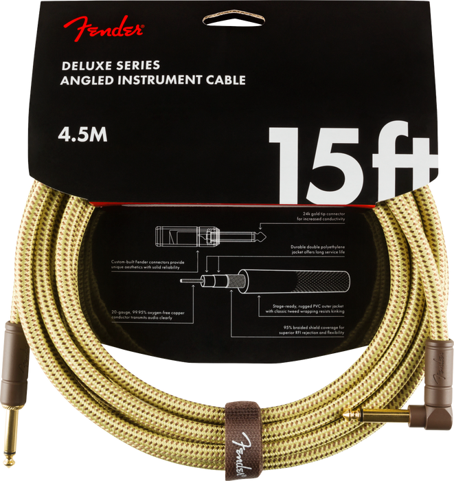 Fender - Deluxe Series Instrument Cable, Straight/Angle, 15', Tweed