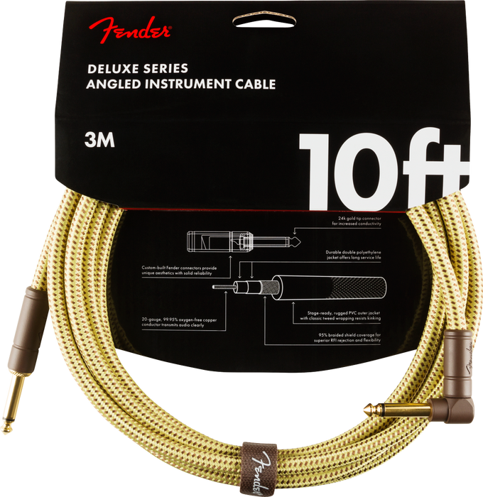 Fender Deluxe Series Instrument Cable, Straight/Angle, 10' - Tweed