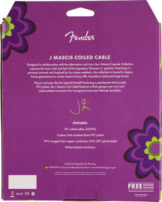 Fender J Mascis Coil Cable, 30', Purple