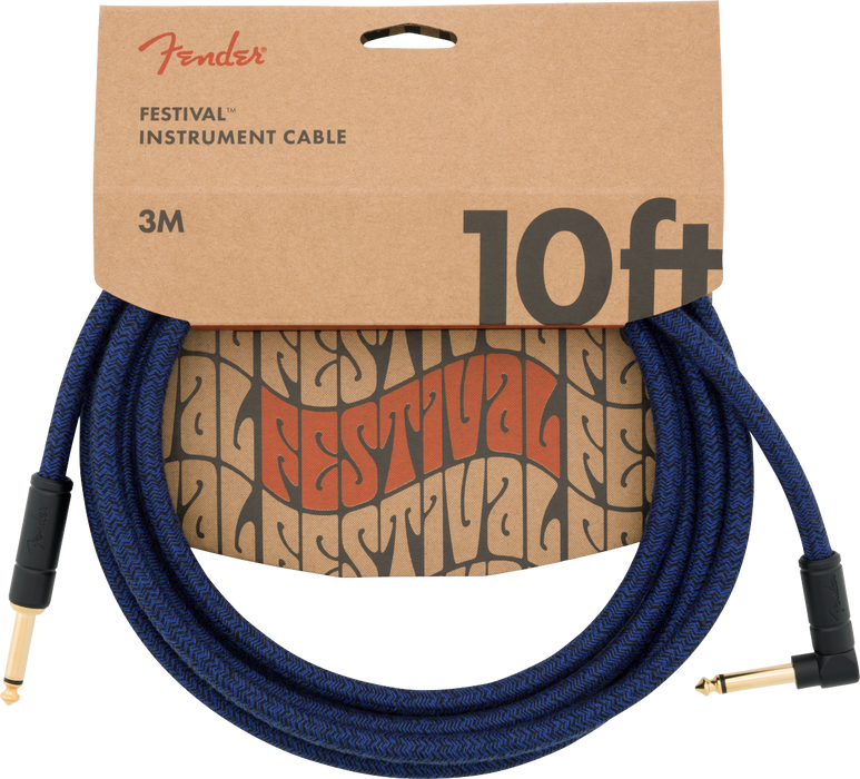 Câble pour instrument Fender Festival, droit/angle, 10', chanvre pur, Blue Dream