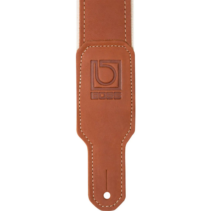 Boss 2" natural cotton with brown leather hybrid guitar strap