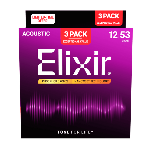 Elixir Acoustic Phosphor Bronze Nanoweb Technology - 3Pk 16052
