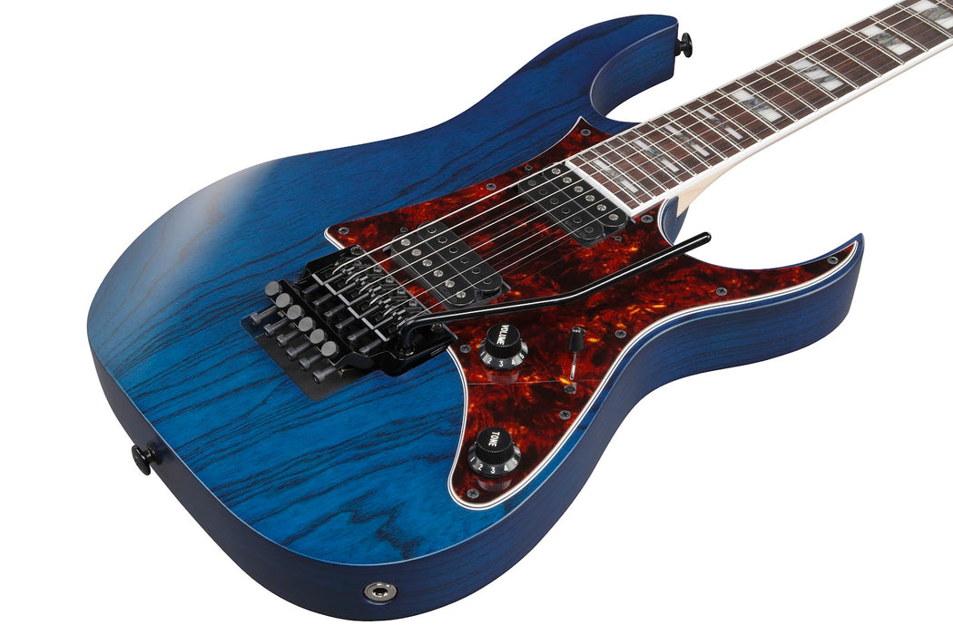 Ibanez RG653DXTDF - RG Prestige 6-String Electric Guitar w/Case - Transparent Deep Blue Flat