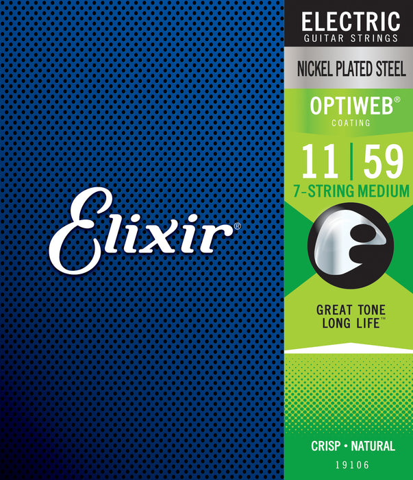 ELIXIR Optiweb Coated Nickel Plated Electric 7-String Guitar Strings Medium, 11-59
