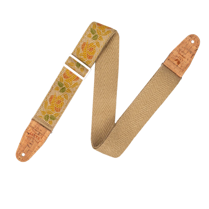 Levy's Vegan Hemp Series Hemp Guitar Strap Rose Motif, Yellow and Orange