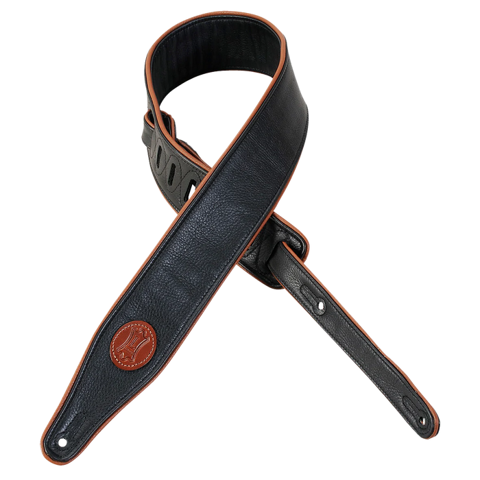 Levy's The Ebony Series 2 1/2" Wide Garment Leather Guitar Strap, Brown & Walnut