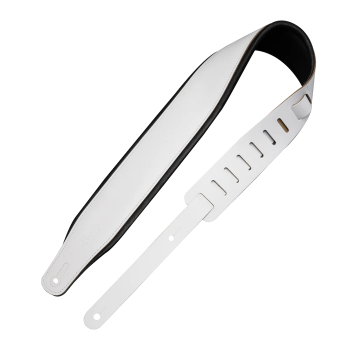Levy's Amped Leather Series 3 inch Wide Top Grain Leather Guitar Strap, White & Black