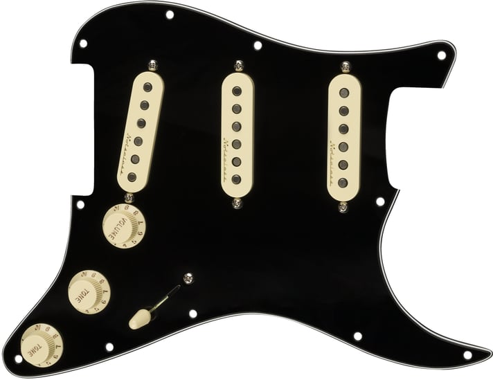 Fender Pre-Wired Strat Pickguard, Vintage Noiseless SSS, Black 11 Hole PG