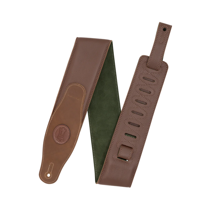 Levy's Cirro Series 3" Padded Garment Leather Guitar Strap, Brown & Green