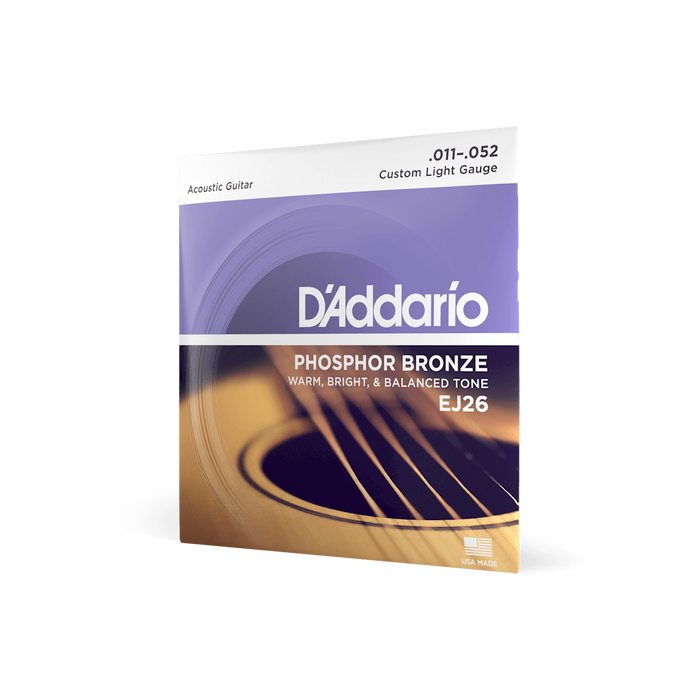 D'Addario EJ26-3D Phosphor Bronze Acoustic Guitar - Custom Light 11-52 - 3 Sets