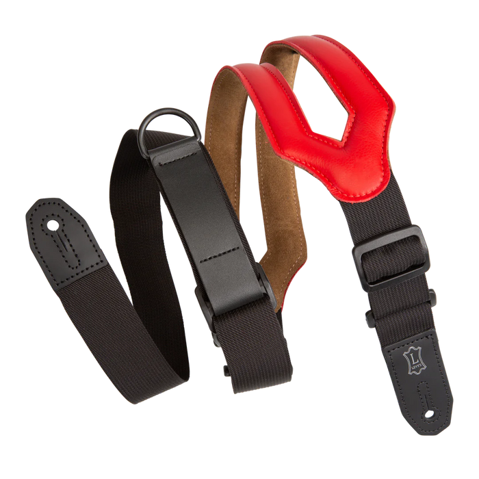 Levy's Leather Right Height Series 3 inch Wide Ergonomic RipChord™ Guitar Strap, Red