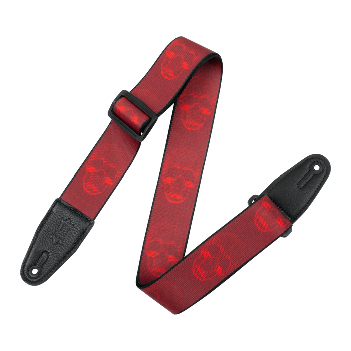 Levy's Skull Series Polyester Guitar Strap, Dark Red & Red Skull