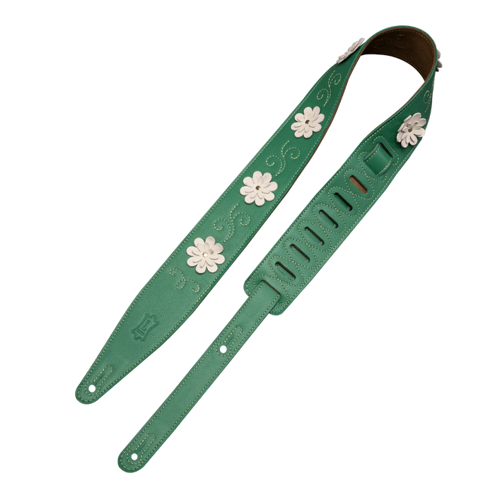 Levy's In Bloom Series 25" Leather Strap with Flower Appliques, Daisy Chain  Green