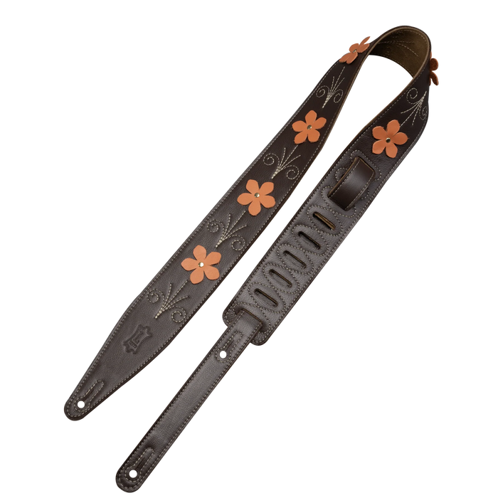 Levy's In Bloom Series 25" Leather Strap with Flower Appliques,  Mahogany Brown