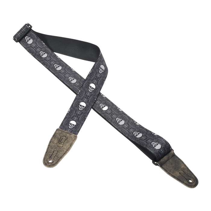 Levy's Graphic Waves Series 2" Wide Polyester Guitar Strap, Skull Waves
