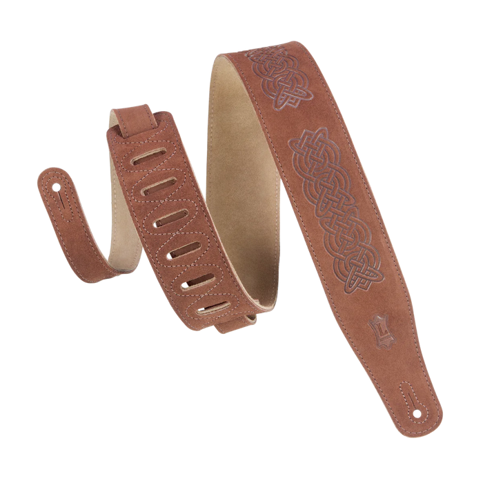 Levy's Celtic Embossed 2 1/2" Wide Leather Guitar Straps, Brown