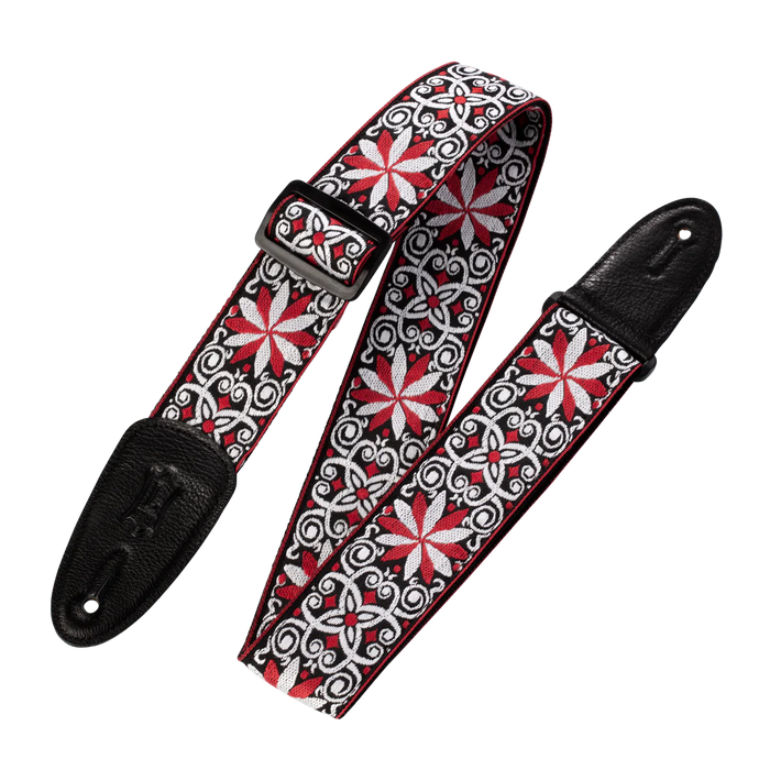 Levy's Hootenanny Series 2" Wide Jacquard Guitar Strap, Red & White Floral