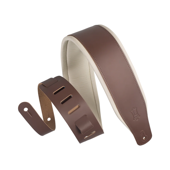 Levy's Amped Leather Series 3 inch Wide Top Grain Leather Guitar Straps, Brown