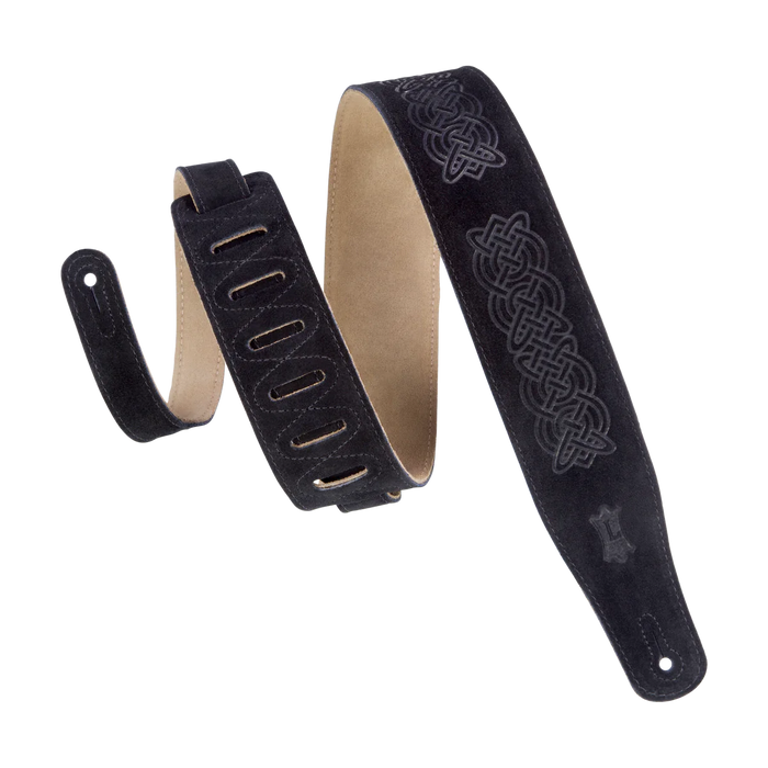 Levy's Celtic Embossed 2 1/2" Wide Leather Guitar Straps, Black
