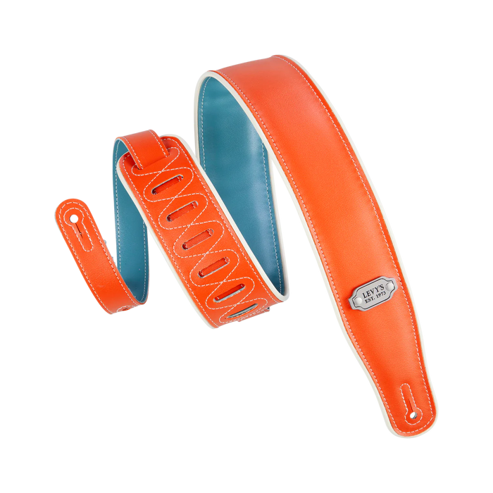 Levy's Reversible Vinyl Series 2 3/4" Wide Vinyl Guitar Strap, Orange & Teal
