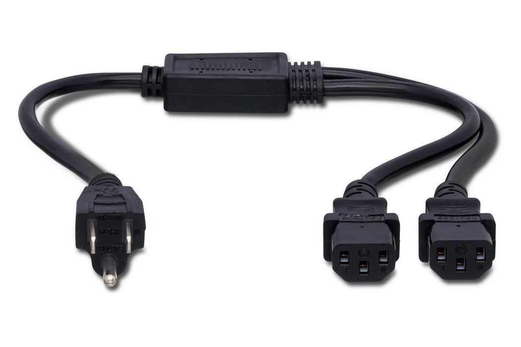 Hosa Power Y Cable, Dual IEC C13 to NEMA 5-15P, 1.5 ft