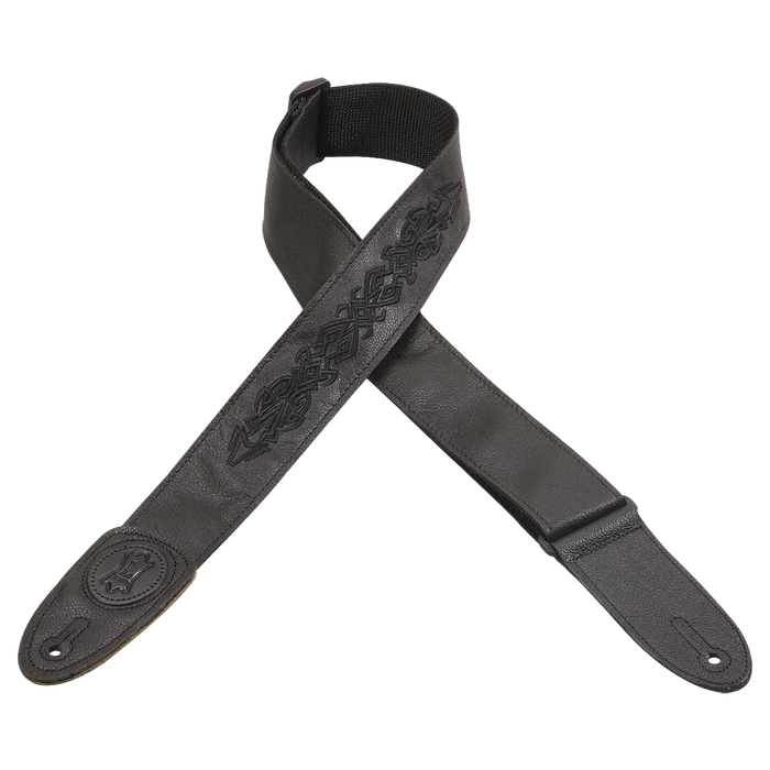 Levy's Leather Tri Glides Series 2" Wide Garment Leather Guitar Strap, Black Embroidered