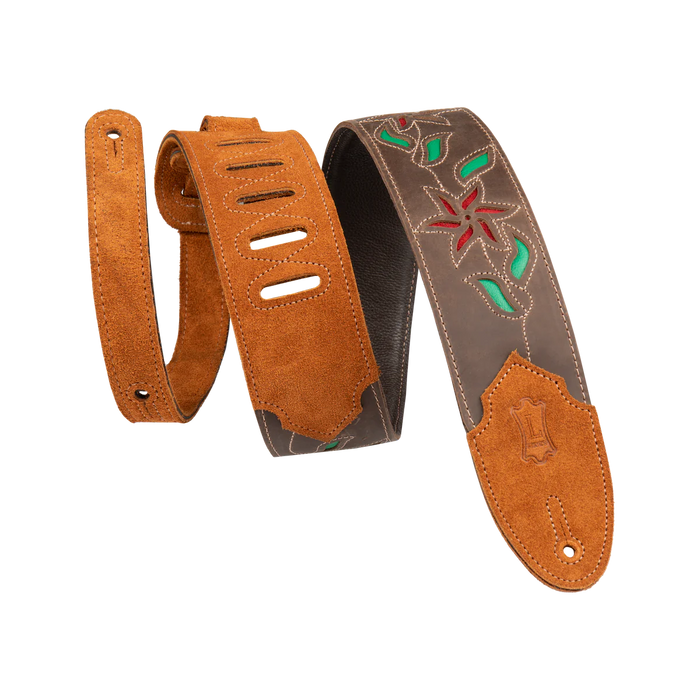 Levy's Leather Flowering Vine Series Leather Strap, Dark Brown & Red