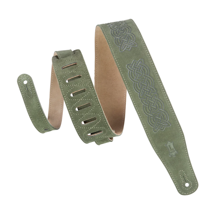 Levy's Celtic Embossed 2 1/2" Wide Leather Guitar Straps, Green
