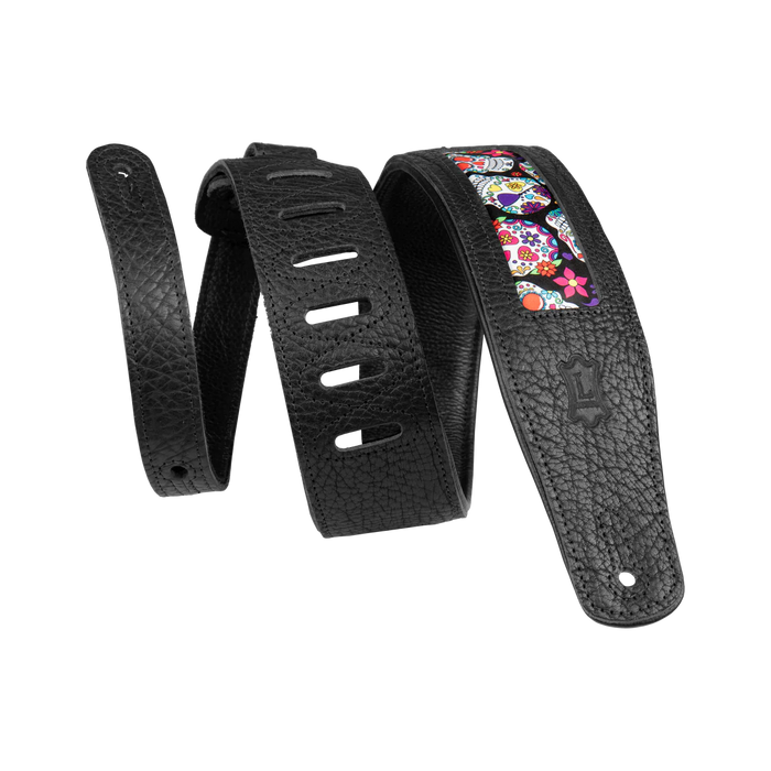 Levy's Calaca Leather Series Calaca Black Leather 25"Strap, Colorful Eyes