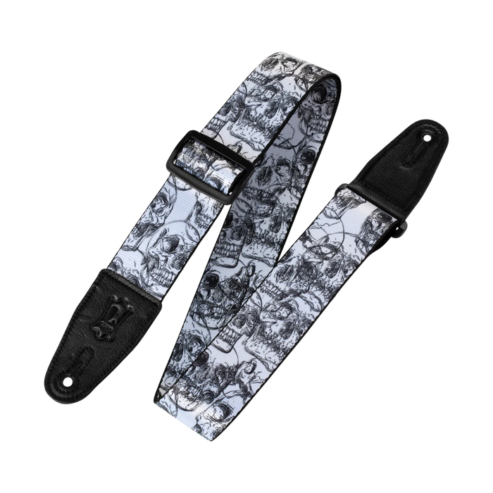 Levy's Skull Series 2" Wide Polyester Guitar Strap, White & Black Skulls