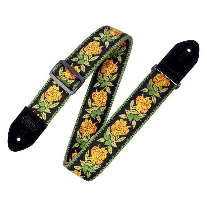 Levy's Cotton Floral Series Levy’s 2″ wide woven cotton guitar strap, Yellow