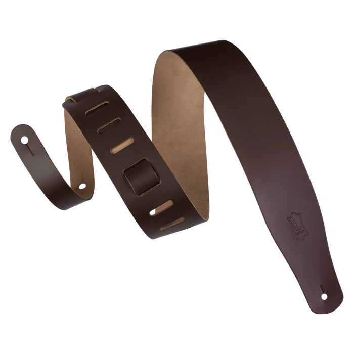 Levy's Streamline Leather Series 2 1/2" Wide Genuine Leather Guitar Strap, Dark Brown