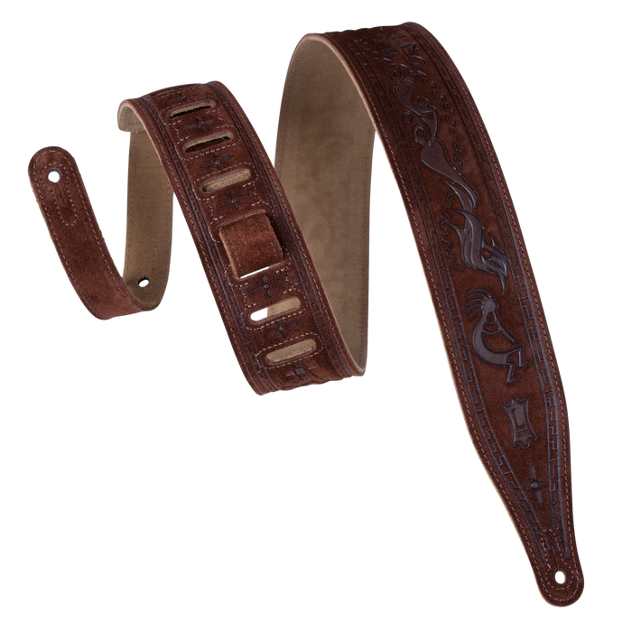 Levy's Embossed Suede Series 2 1/2" Wide Guitar Strap, Brown Kokopelli
