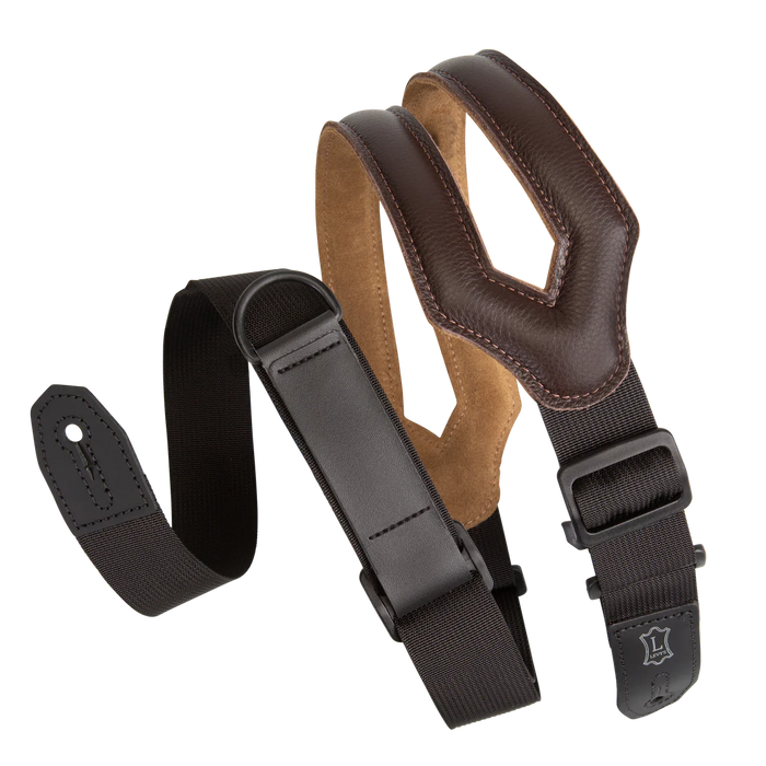 Levy's Leather Right Height Series 3 inch Wide Ergonomic RipChord™ Guitar Strap, Dark Brown