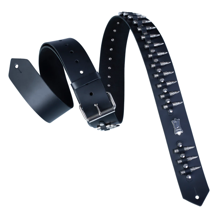 Levy's Rebel Leathers Series 2" Wide Genuine Leather Guitar Strap, Black Bullets