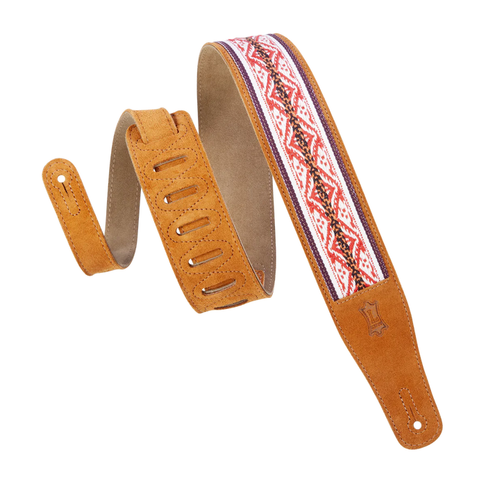 Levy's Woven Suede Series 2 1/2" Wide Leather Guitar Straps, Honey