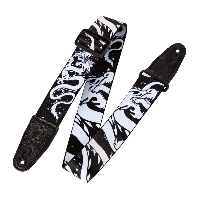 Levy's Eastern Harmony Series 2" Wide Polyester Guitar Strap, Black & White Dragon
