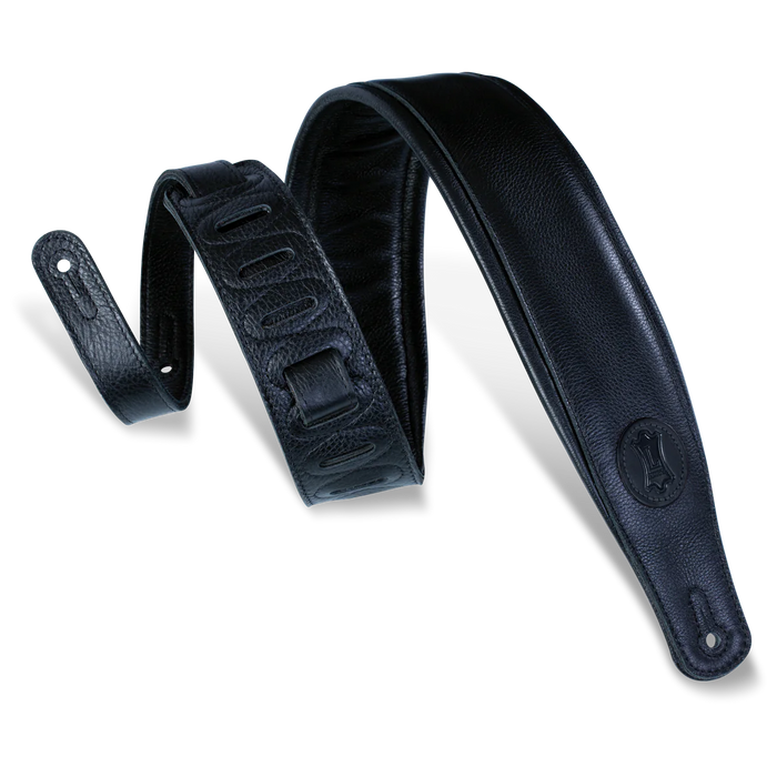 Levy's Signature Legacy Series 3" Wide Garment Leather Guitar Strap, Black on Black