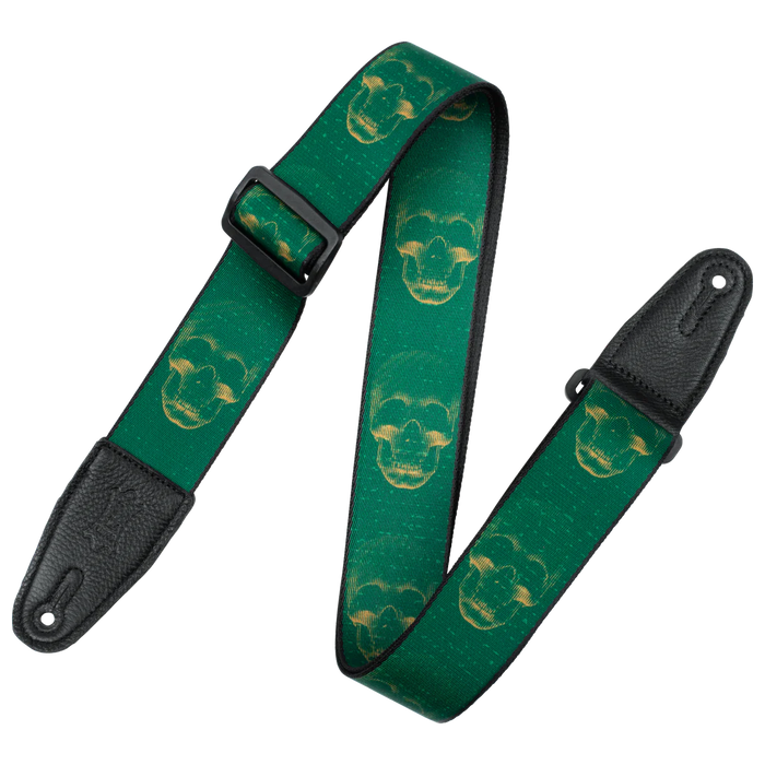 Levy's Skull Series Polyester Guitar Strap, Green & Mustard Skull