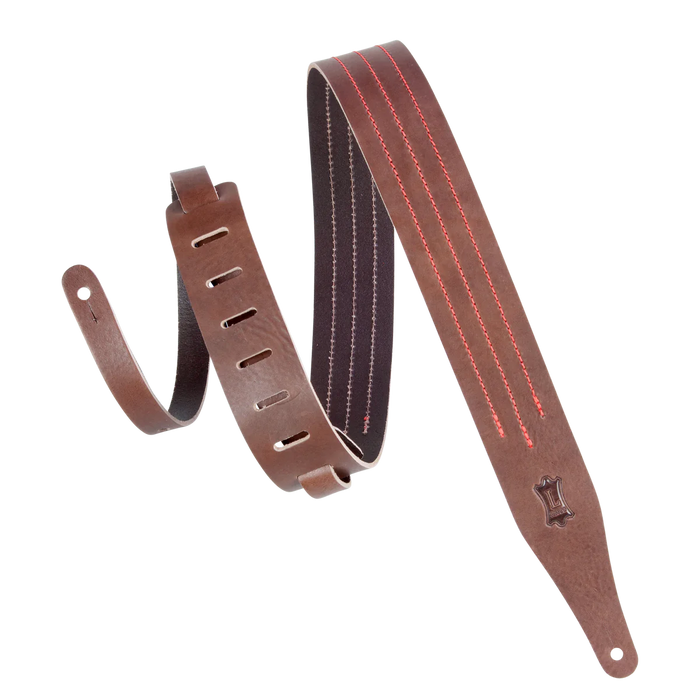 Levy's Triple Stitch Series 2" Wide Veg-tan Leather Guitar Strap, Brown