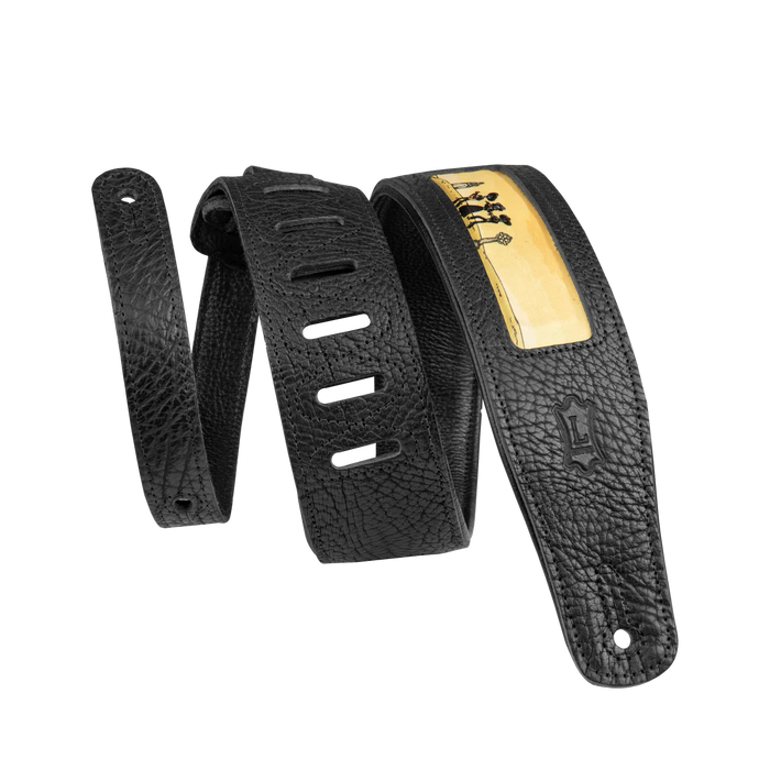 Levy's Calaca Leather Series Calaca Black Leather 25"Strap, Mariachi